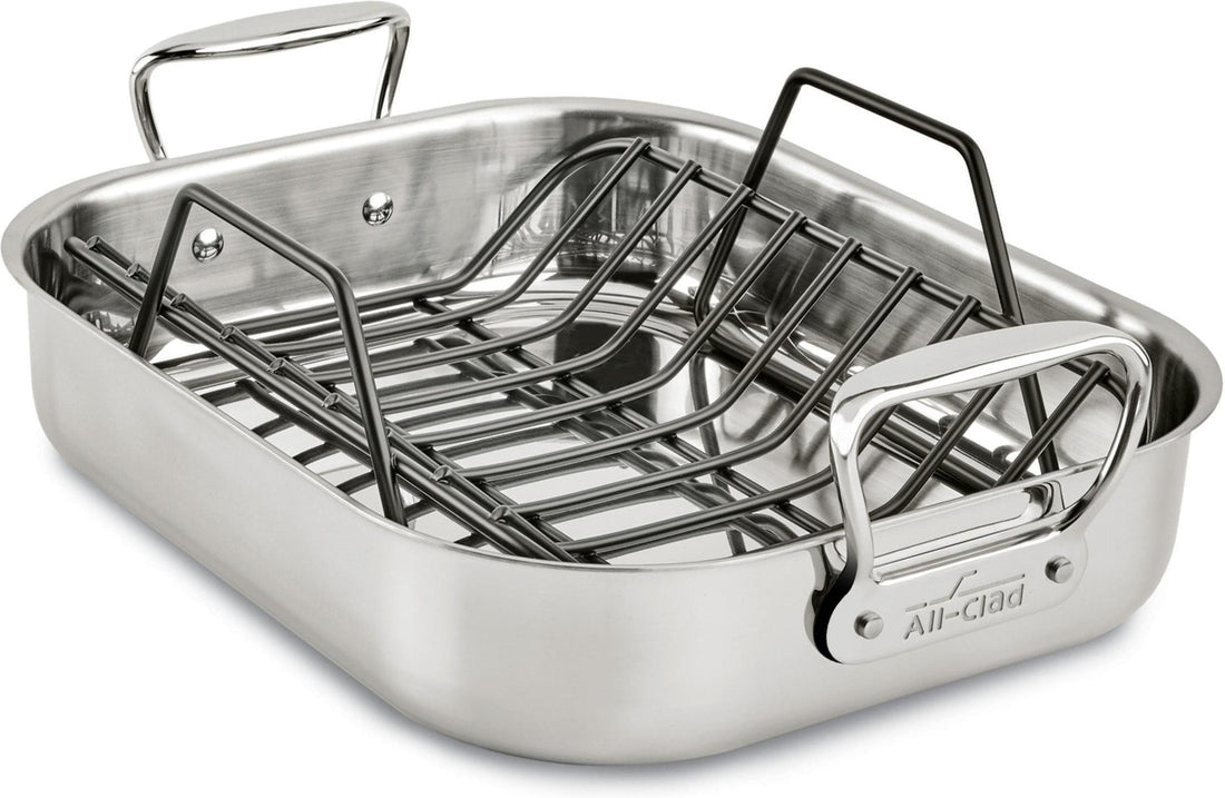 All-Clad - 11 x 14 inch Small Stainless Steel Roaster with Rack - E7522S54