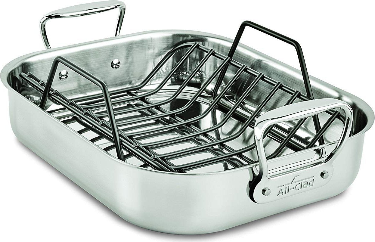 All-Clad - 11 x 14 inch Small Stainless Steel Roaster with Rack - E7522S54