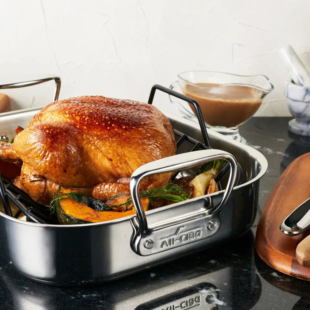 All-Clad - 11 x 14 inch Small Stainless Steel Roaster with Rack - E752S264
