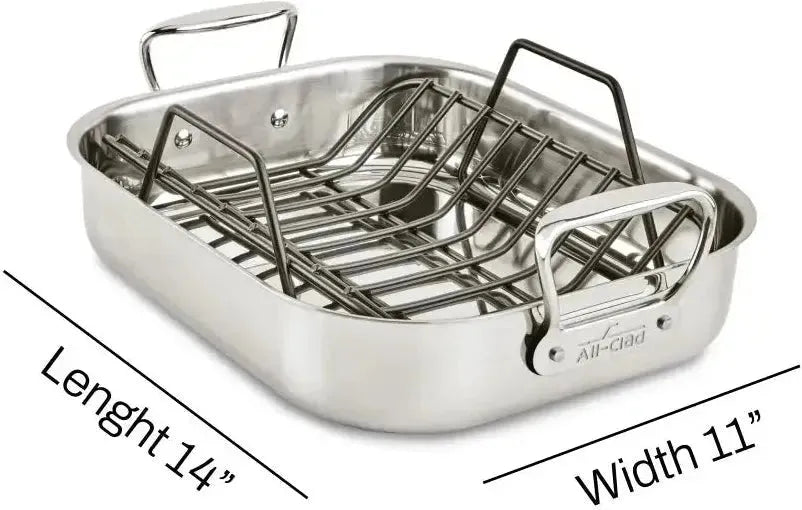 All-Clad - 11 x 14 inch Small Stainless Steel Roaster with Rack - E752S264