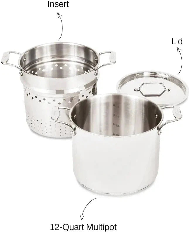 All-Clad - 12 QT Simply Strain Stainless Steel Multipot with Insert and Lid - E743S274