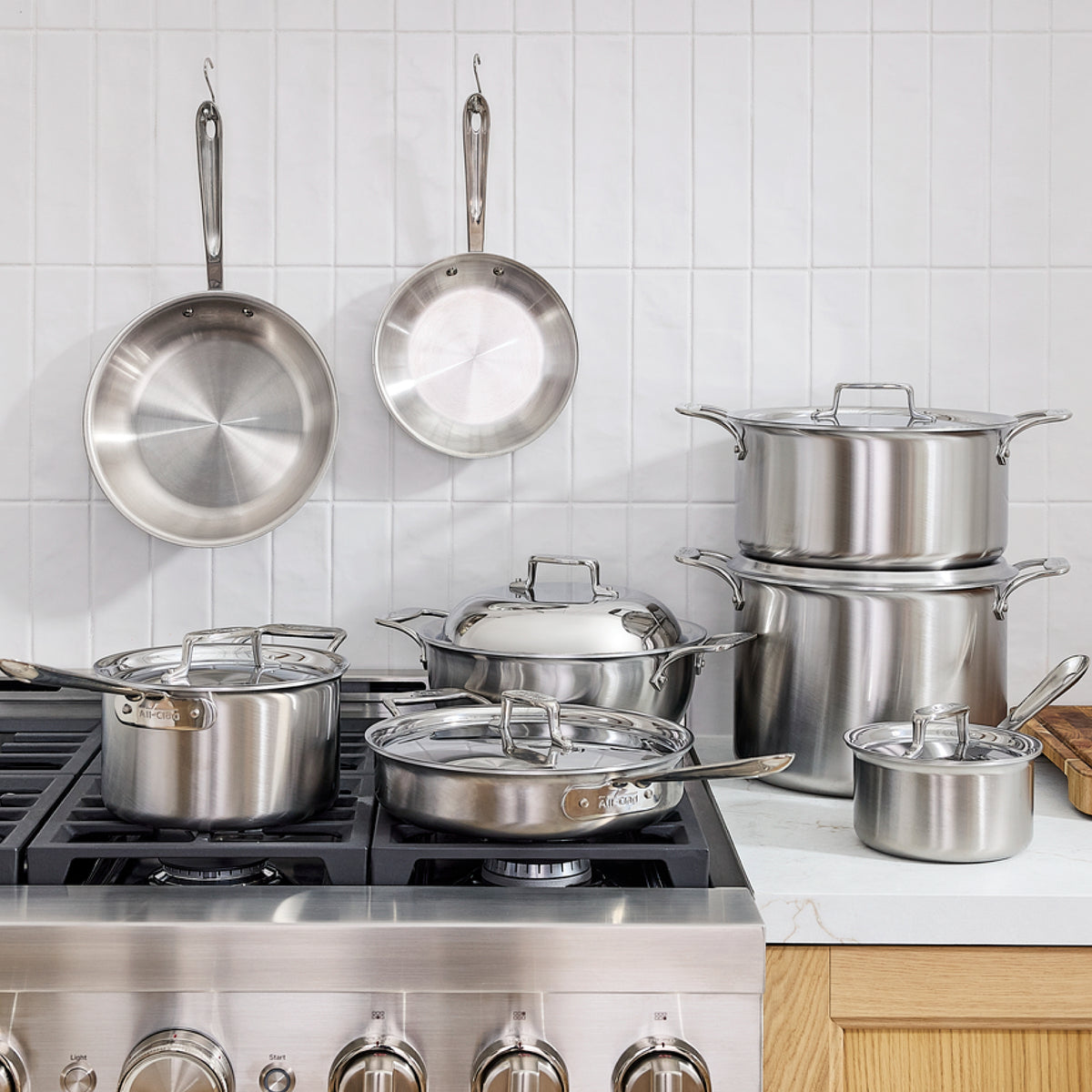 All-Clad - 14 PC D5 Brushed Stainless Steel Cookware Set - BD 005714