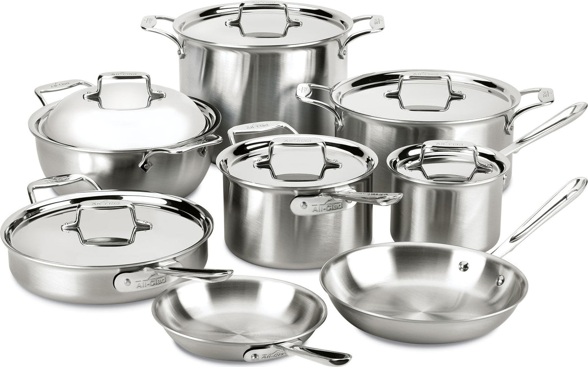 All-Clad - 14 PC D5 Brushed Stainless Steel Cookware Set - BD 005714