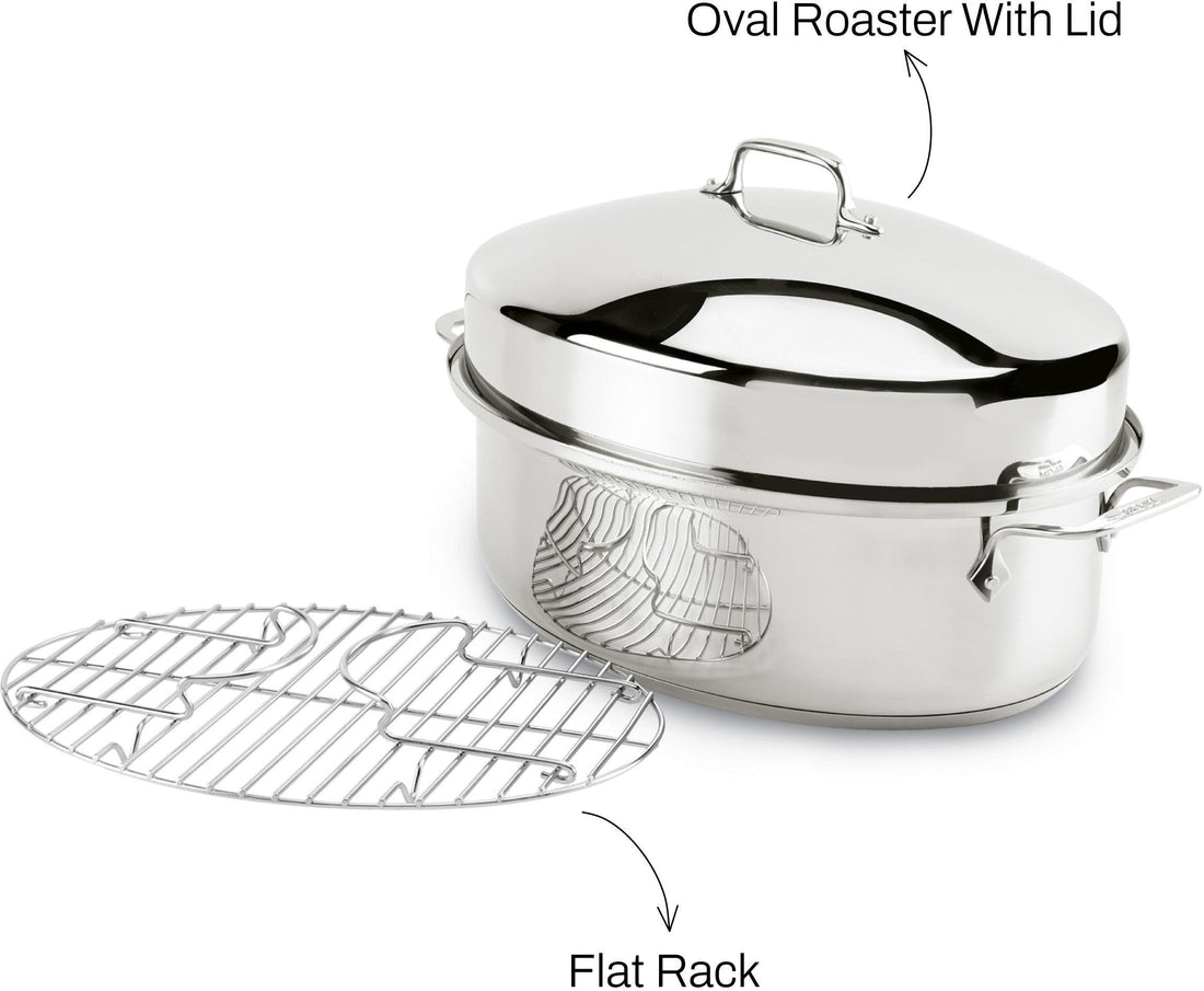 All-Clad - 15" Stainless Steel Oval Roaster with lid and Flat Rack - E7879964