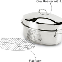 All-Clad - 15" Stainless Steel Oval Roaster with lid and Flat Rack - E7879964