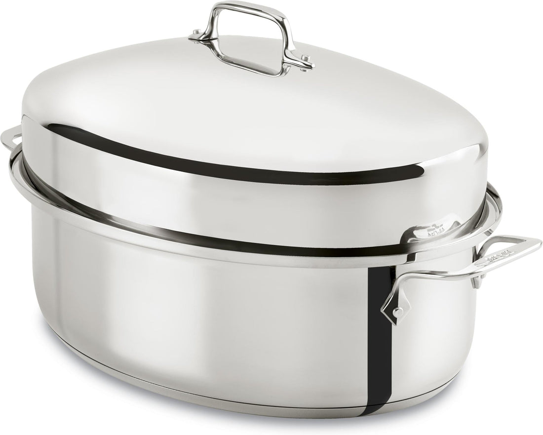 All-Clad - 15" Stainless Steel Oval Roaster with lid and Flat Rack - E7879964