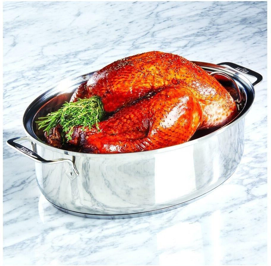 All-Clad - 15" Stainless Steel Oval Roaster with lid and Flat Rack - E7879964