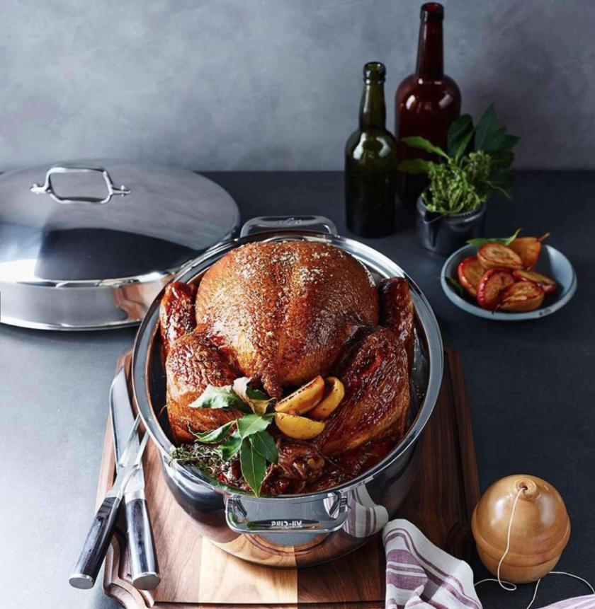 All-Clad - 15" Stainless Steel Oval Roaster with lid and Flat Rack - E7879964