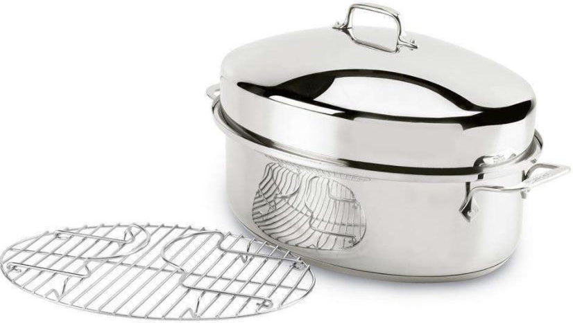 All-Clad - 15" Stainless Steel Oval Roaster with lid and Flat Rack - E7879964
