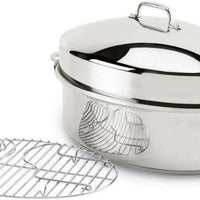 All-Clad - 15" Stainless Steel Oval Roaster with lid and Flat Rack - E7879964