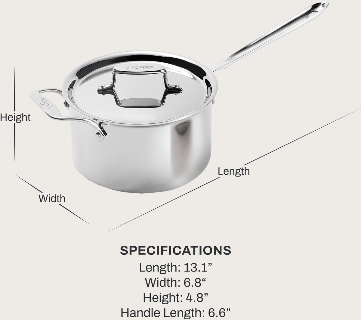 All-Clad - 1.5 QT D5 Brushed Saucepan With Lid - BD552015