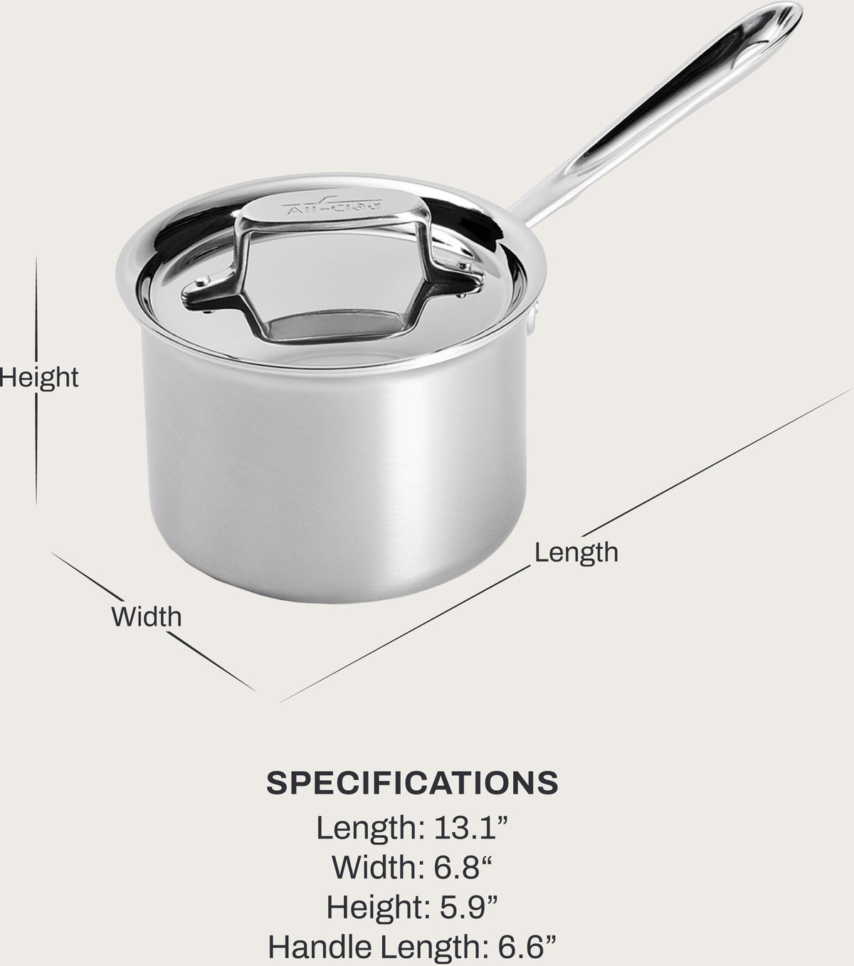 All-Clad - 2 QT D5 Brushed 5-ply Bonded Saucepan with Lid - BD55202