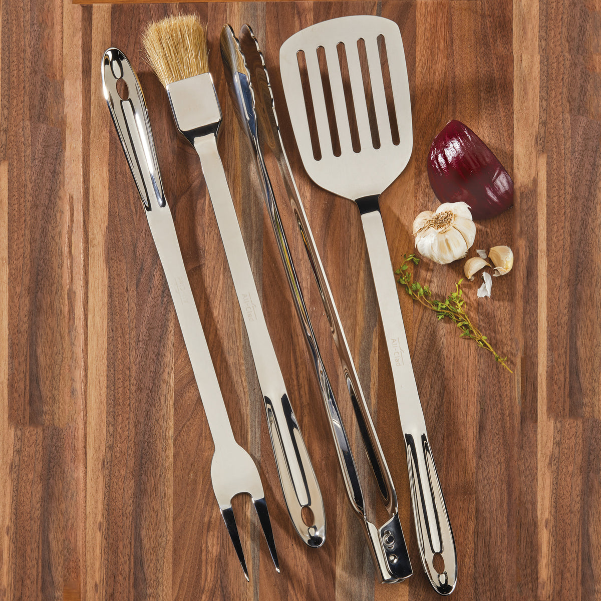All-Clad - 4 PC Stainless Steel BBQ Tool Set with Case - T147