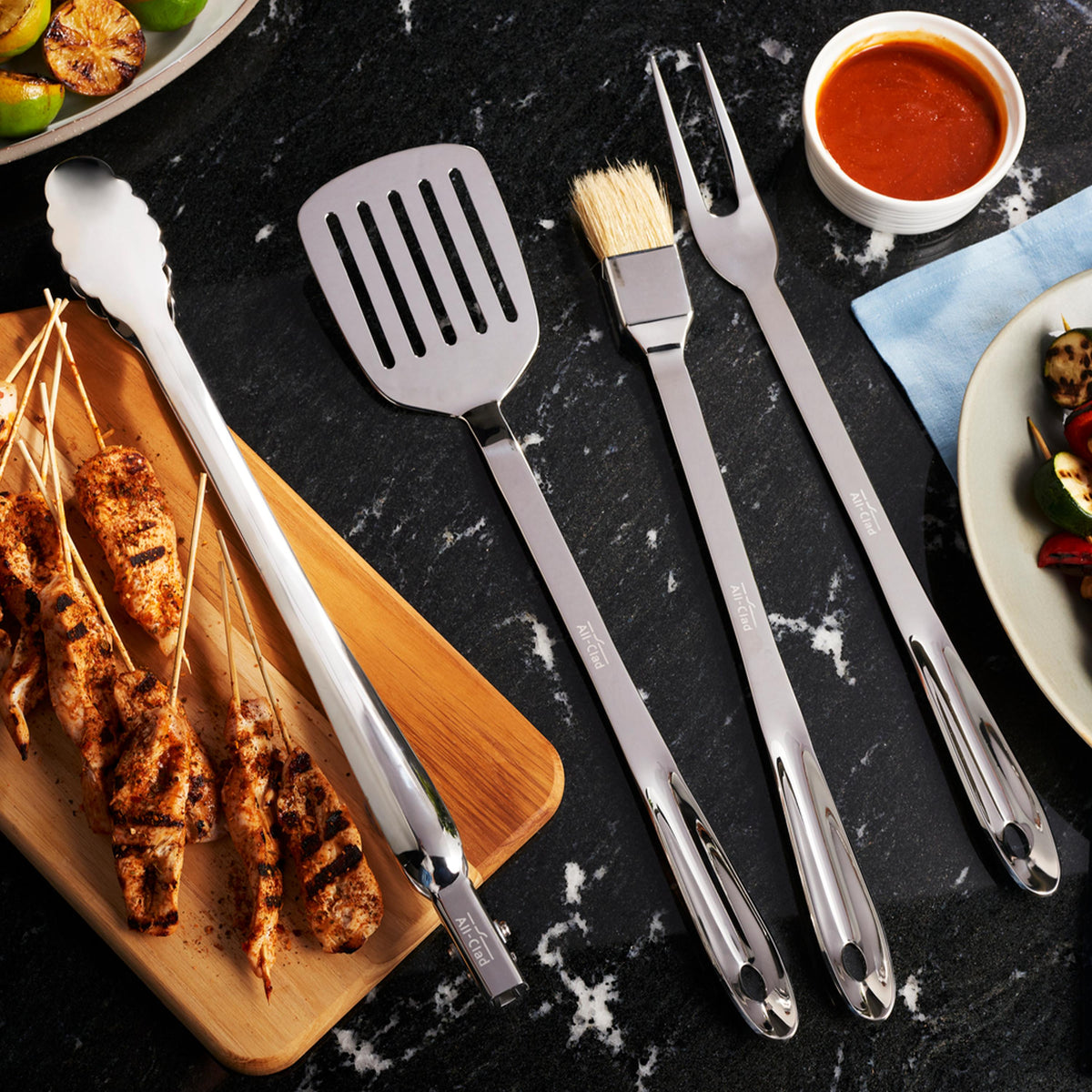 All-Clad - 4 PC Stainless Steel BBQ Tool Set with Case - T147