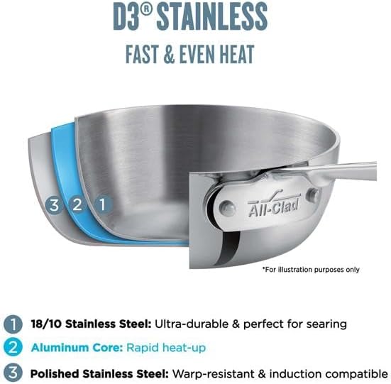 All-Clad - 4 QT D3 Stainless Steel Anniversary Casserole with Lid - 44043 SLT