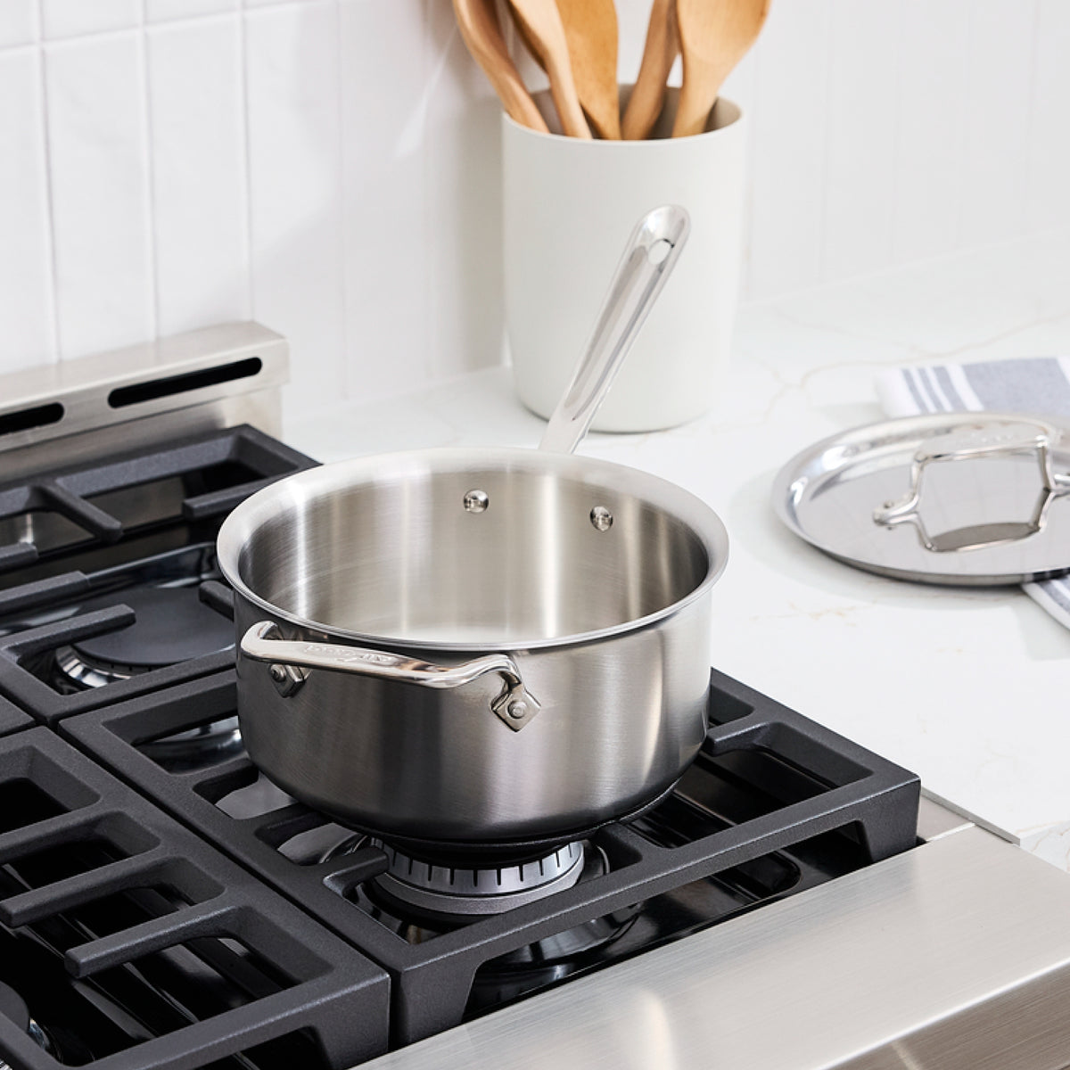 All-Clad - 4 QT D5 Brushed Saucepan with Loop Handle & Lid - BD55204