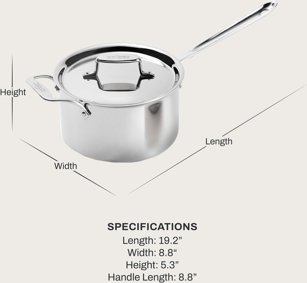 All-Clad - 4 QT D5 Polished 5-ply Bonded Saucepan with Lid - SD55204