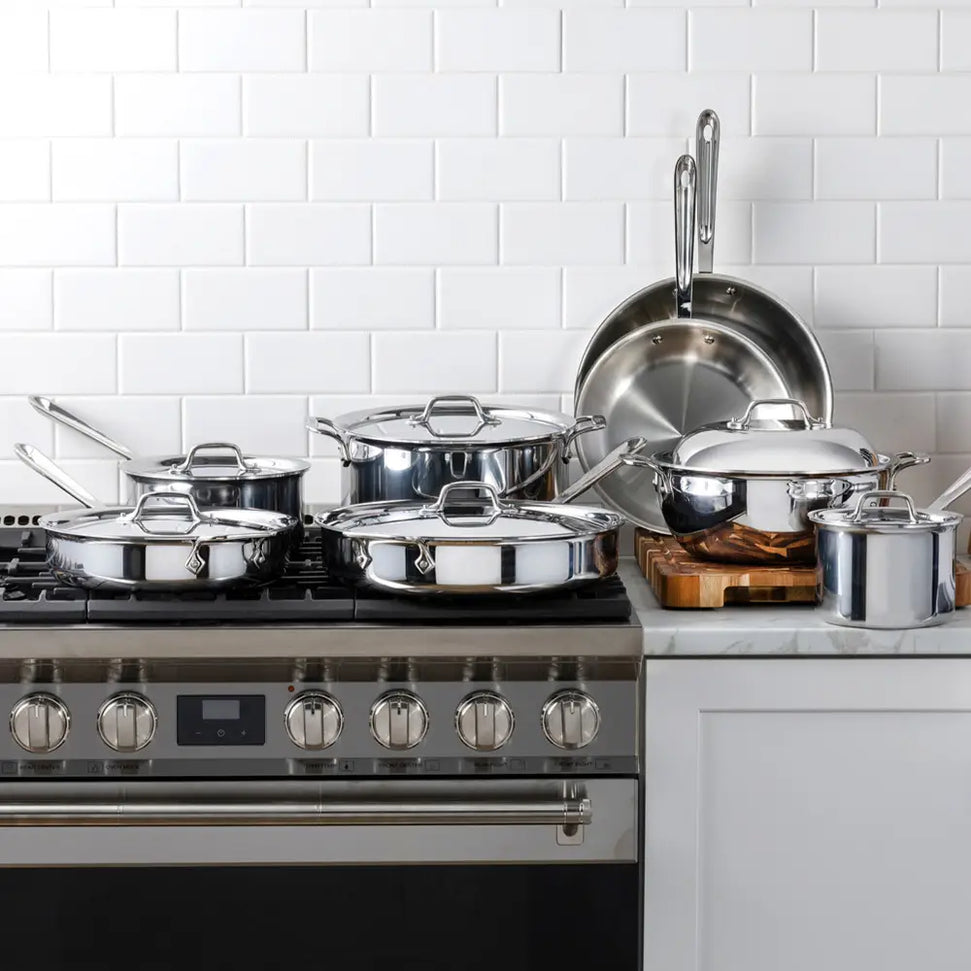 All-Clad - D3 Pro Stainless 14 Pcs 3-ply Bonded Cookware Set - 401716L
