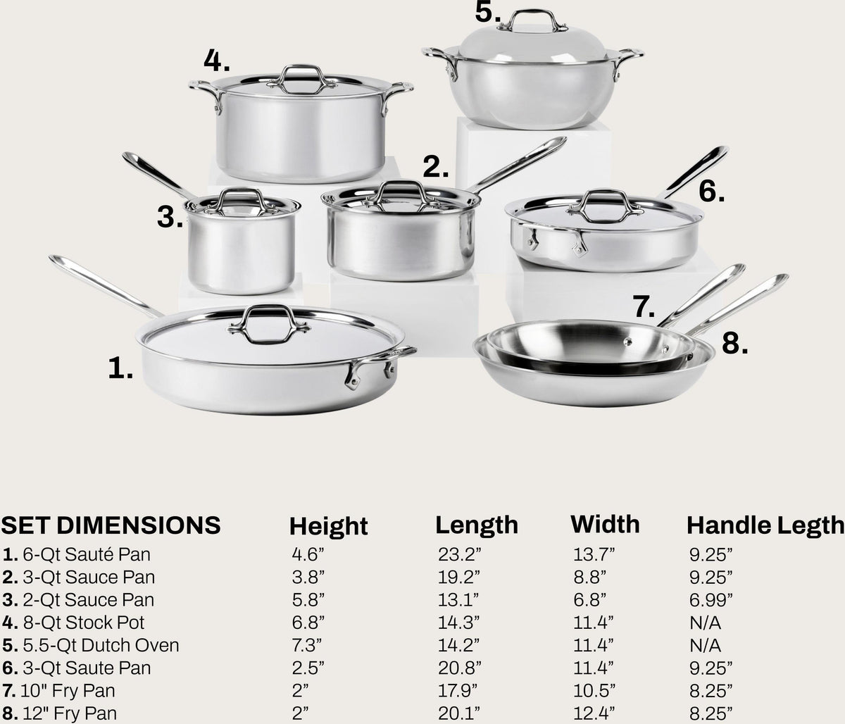 All-Clad - D3 Pro Stainless 14 Pcs 3-ply Bonded Cookware Set - 401716L
