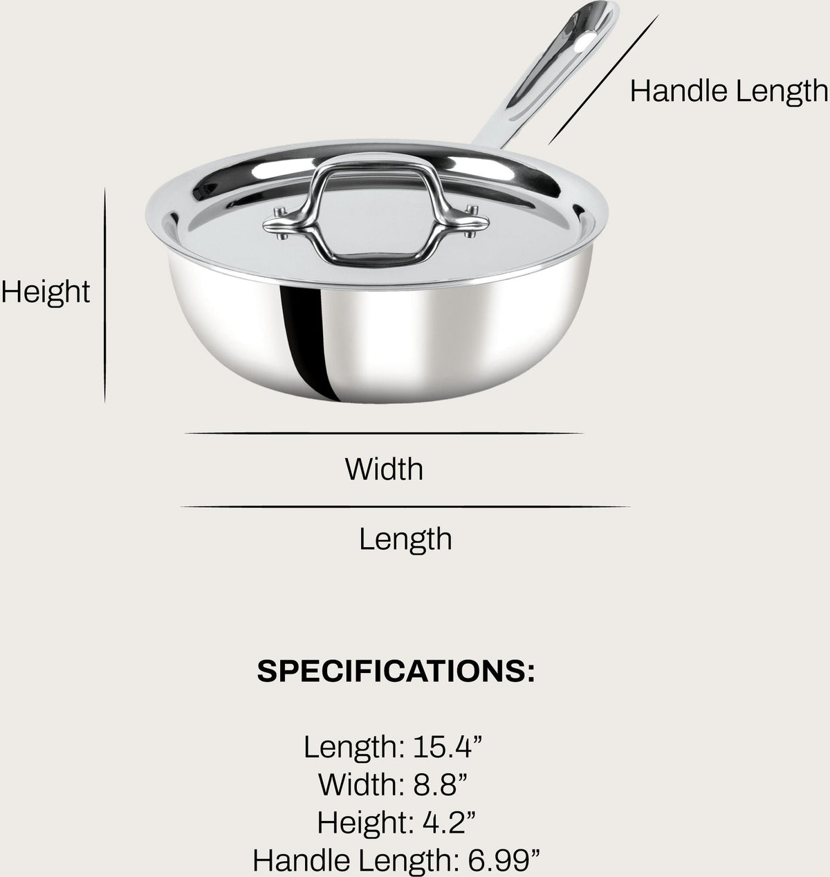 All-Clad - D3 Pro Stainless 2 Qt 3-ply Bonded Saucier with Lid - 4212R