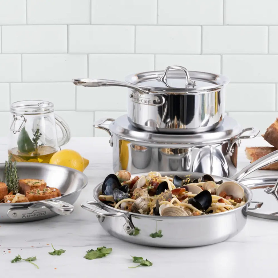 All-Clad - D3 Pro Stainless 7 Pcs Pots and Pans Cookware Set - 40007LBLM - DISCONTINUED