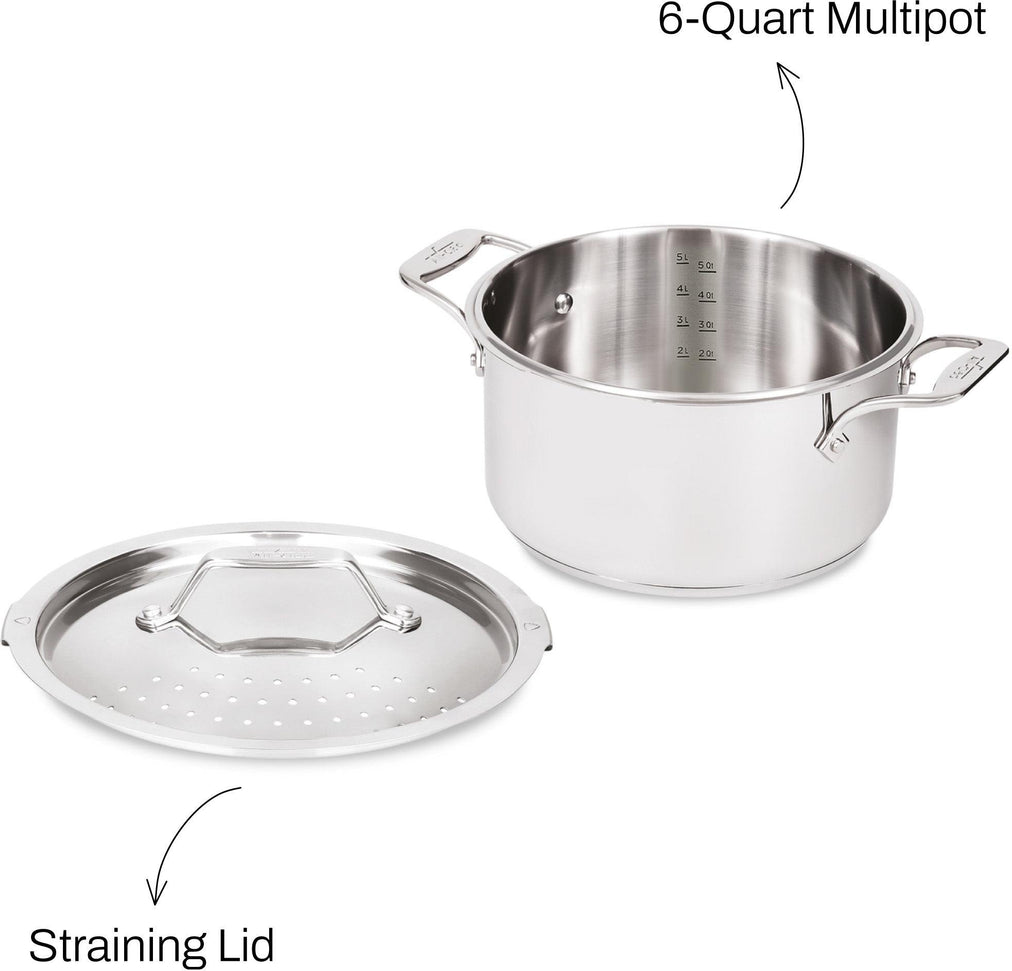 All-Clad - Simply Strain; 6 Quart Stainless Steel Multipot with Straining Lid - E7434664