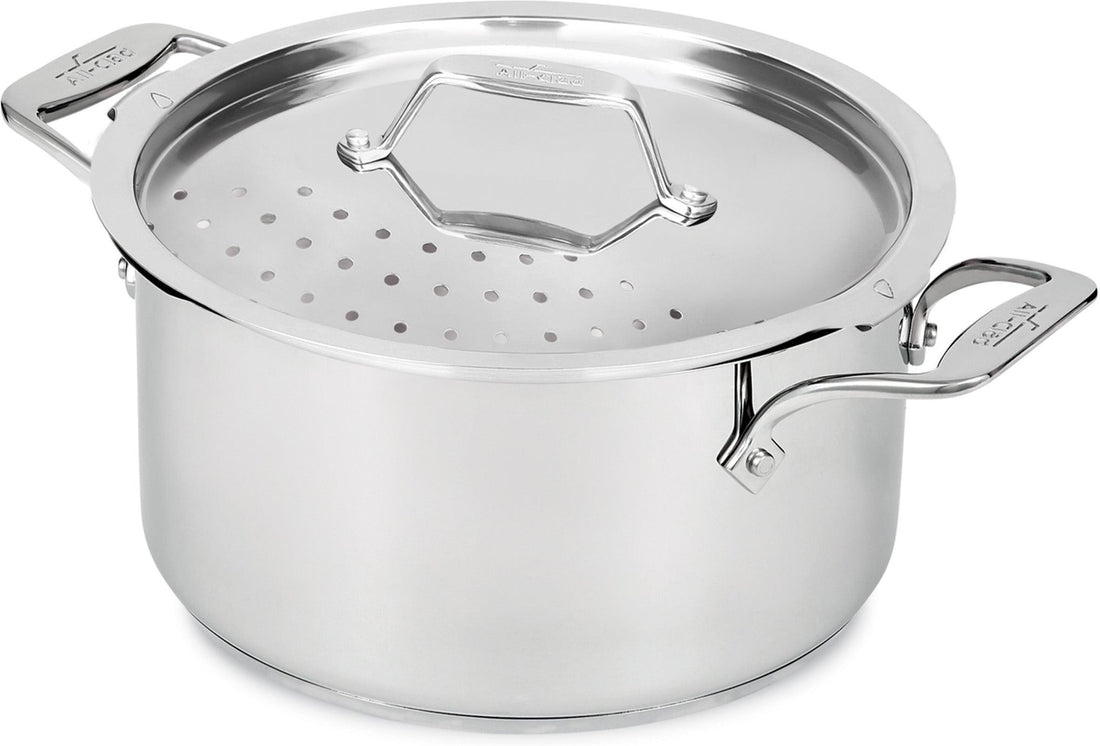 All-Clad - Simply Strain; 6 Quart Stainless Steel Multipot with Straining Lid - E7434664