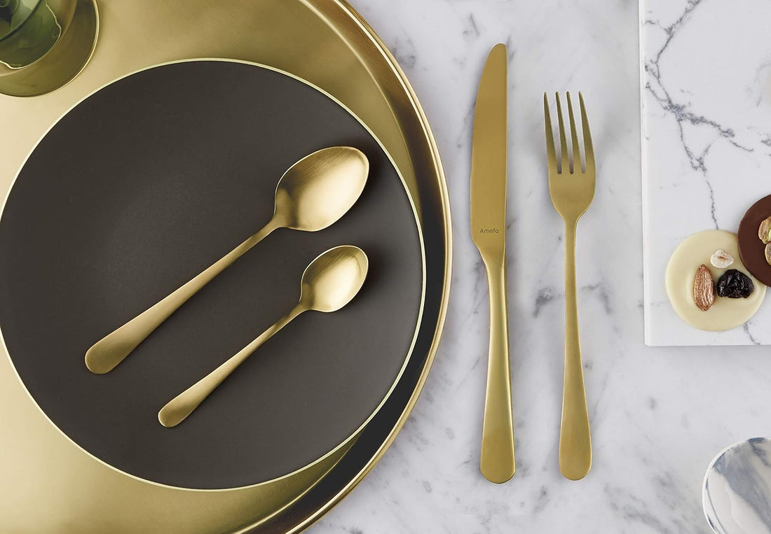 Amefa - Austin 18/0 Gold Stainless Steel Silverware Set, 20 Pcs - 1410AUVG28C09