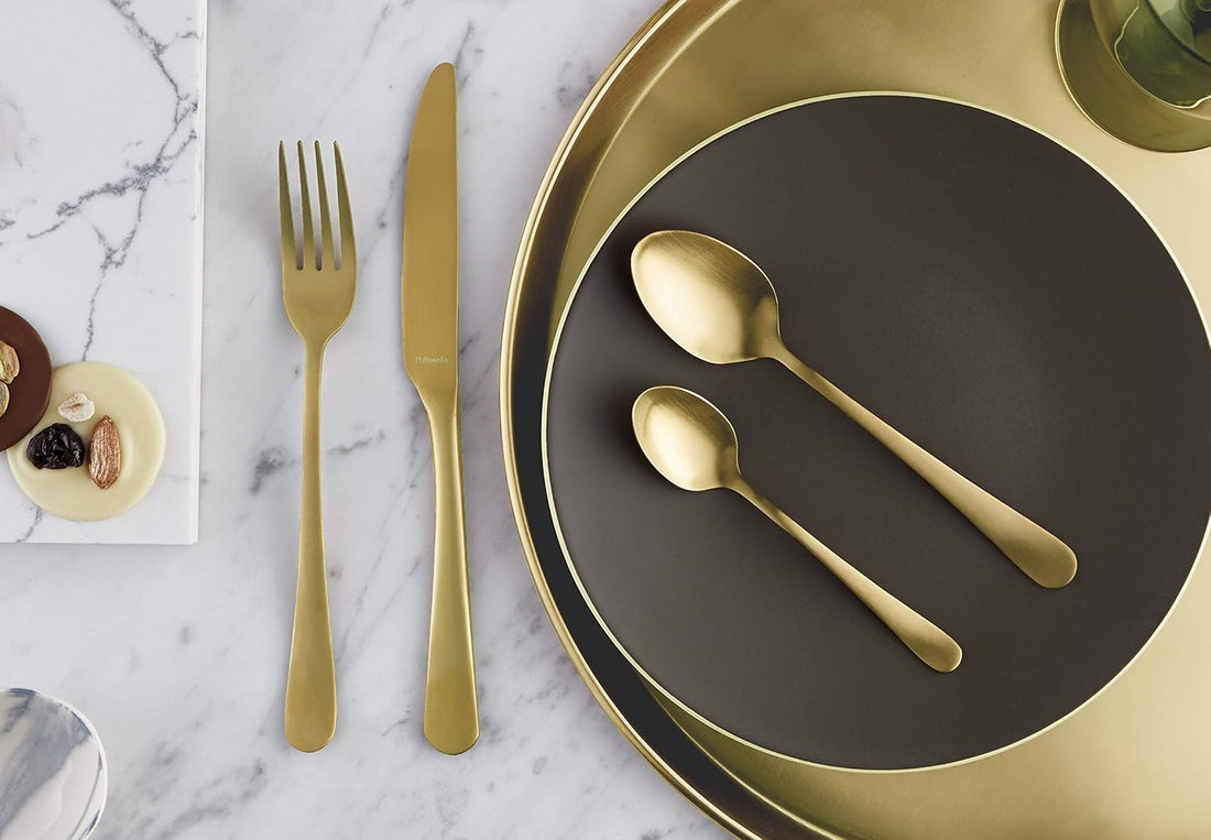 Amefa - Austin 18/0 Gold Stainless Steel Silverware Set, 20 Pcs - 1410AUVG28C09