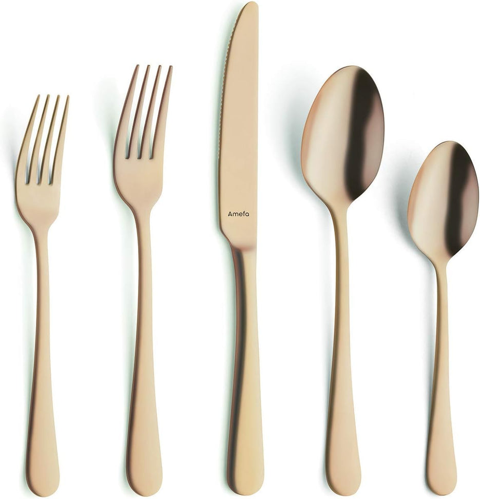 Amefa - Austin 18/0 Gold Stainless Steel Silverware Set, 20 Pcs - 1410AUVG28C09