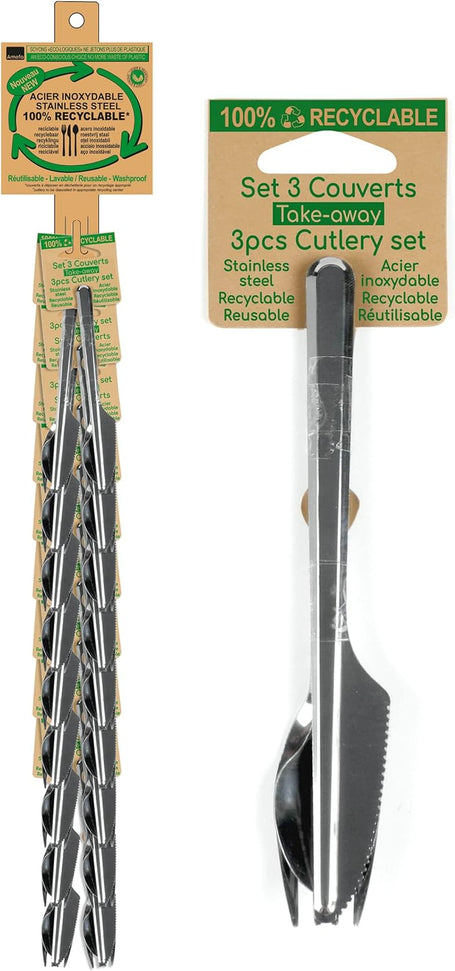 Amefa - Leaves ‎Stainless Steel Cutlery, Pack of 18 Travel 3 Pieces - 025905HC18AB1