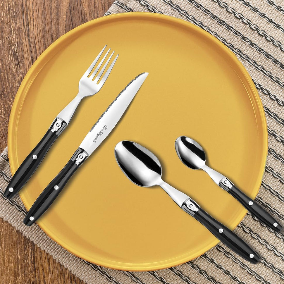 Amefa - Lou Laguiole Black Stainless Steel Counter Cutlery Set, 24 Pcs - 2202AAAF27C40