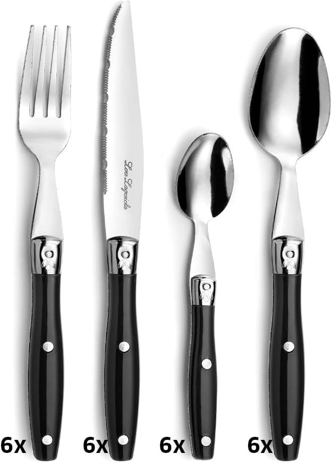 Amefa - Lou Laguiole Black Stainless Steel Counter Cutlery Set, 24 Pcs - 2202AAAF27C40