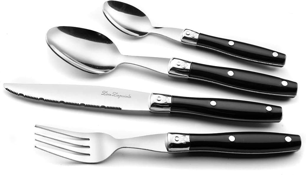 Amefa - Lou Laguiole Black Stainless Steel Counter Cutlery Set, 24 Pcs - 2202AAAF27C40