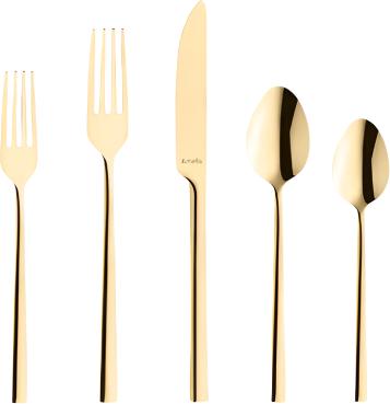 Amefa - Lou Laguiole Dallas Stainless Steel Gold Flatware Set, 20 Pcs - 4107ZUTR20C09