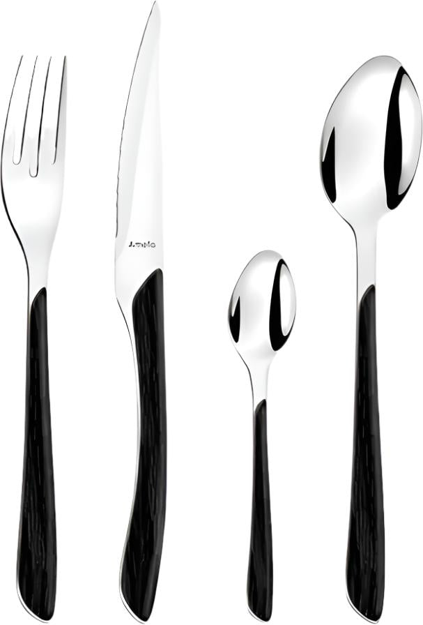 Amefa - Lou Laguiole Eclat Nature Black Stainless Steel Flatware Set, 24 Pcs - 2274PNAF02C40