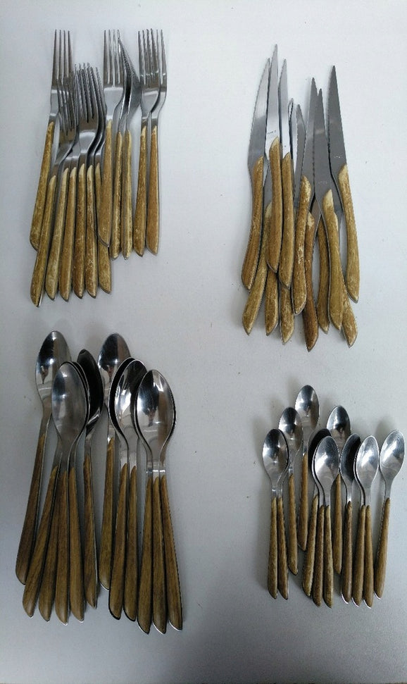 Amefa - Lou Laguiole Eclat Nature Brown Stainless Steel Flatware Set, 24 Pcs - 2274PWAF02C40