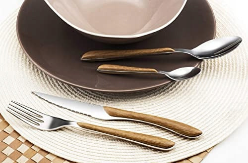 Amefa - Lou Laguiole Eclat Nature Brown Stainless Steel Flatware Set, 24 Pcs - 2274PWAF02C40