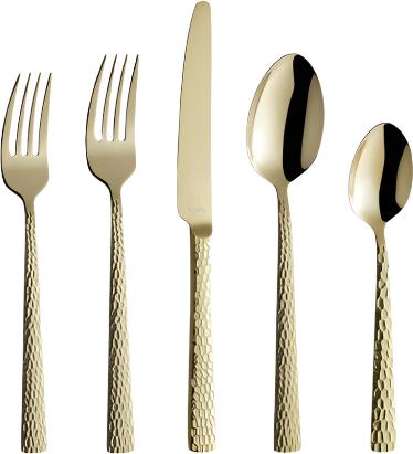 Amefa - Lou Laguiole Felicity Hammered Stainless Steel Champagne Flatware Set, 20 Pcs - 3319ZVTR20C09