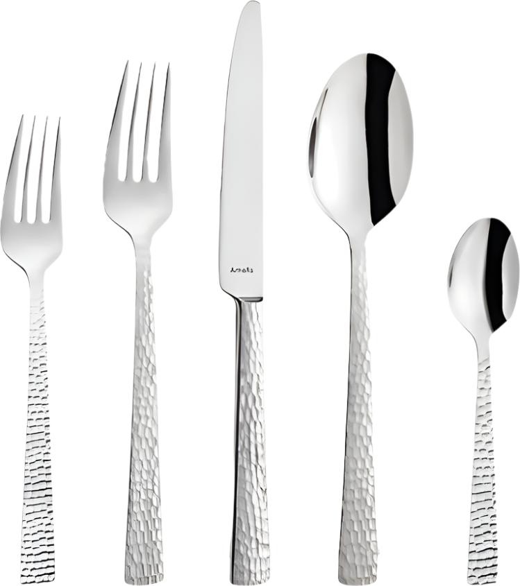 Amefa - Lou Laguiole Felicity Hammered Stainless Steel Flatware Set, 20 Pcs - 331923TR20C09