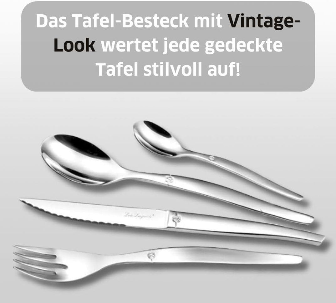 Amefa - Lou Laguiole Jet Stainless Steel Flatware Set with Mirror Finish, 24 Pcs - 251300AF14C40