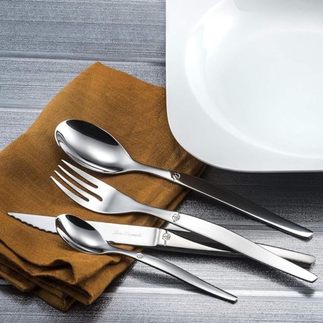 Amefa - Lou Laguiole Jet Stainless Steel Flatware Set with Mirror Finish, 24 Pcs - 251300AF14C40