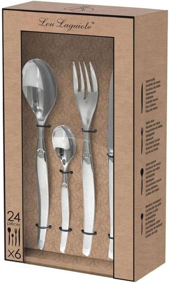 Amefa - Lou Laguiole Jet Stainless Steel Flatware Set with Mirror Finish, 24 Pcs - 251300AF14C40