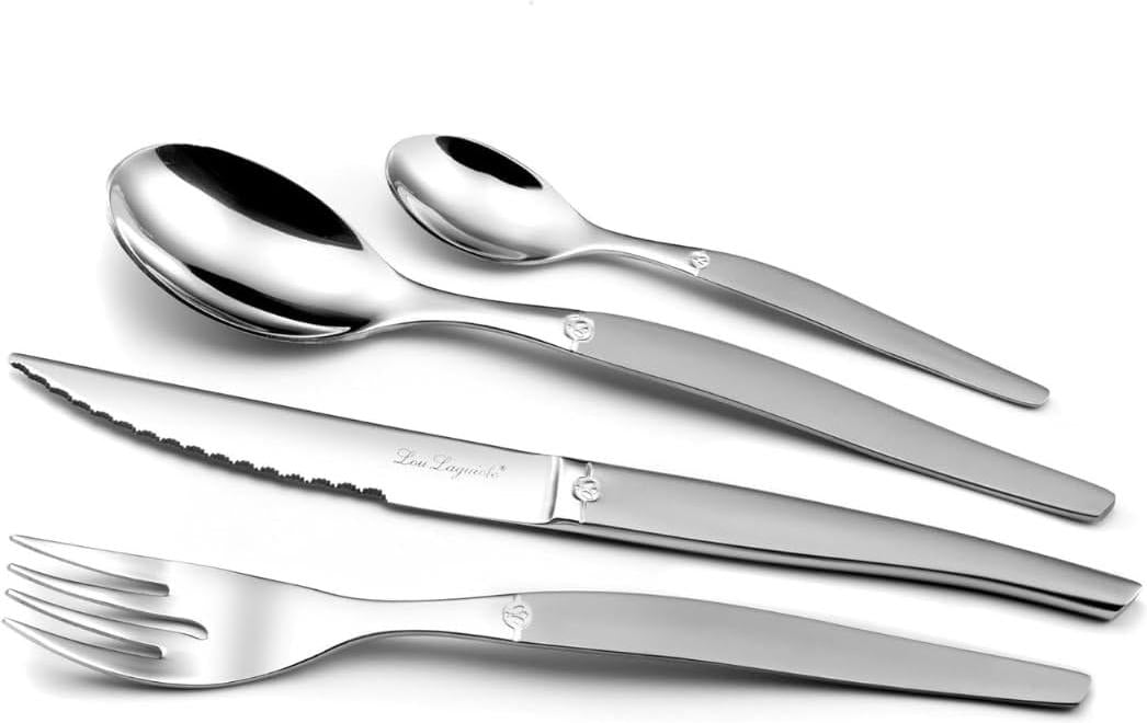 Amefa - Lou Laguiole Jet Stainless Steel Flatware Set with Satin Finish, 24 Pcs - 251306AF14C40