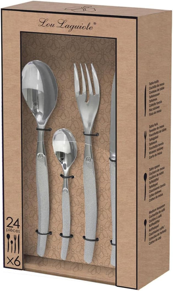Amefa - Lou Laguiole Jet Stainless Steel Flatware Set with Satin Finish, 24 Pcs - 251306AF14C40