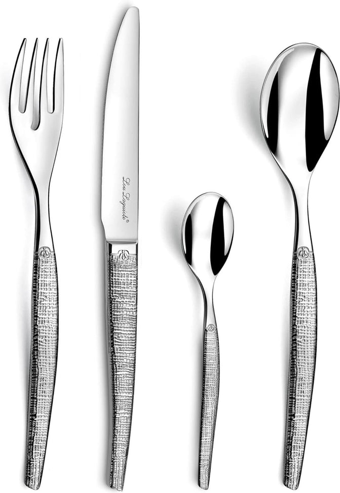 Amefa - Lou Laguiole Jet Stainless Steel Flatware Set with Textile Finish, 24 Pcs - 315200AF14C40