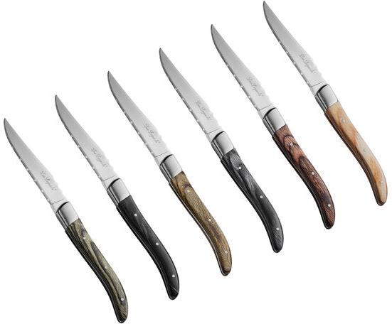 Amefa - Lou Laguiole Louis 6 PC Mixed Wood Steak Knife Set - 2520MPMB02BR1
