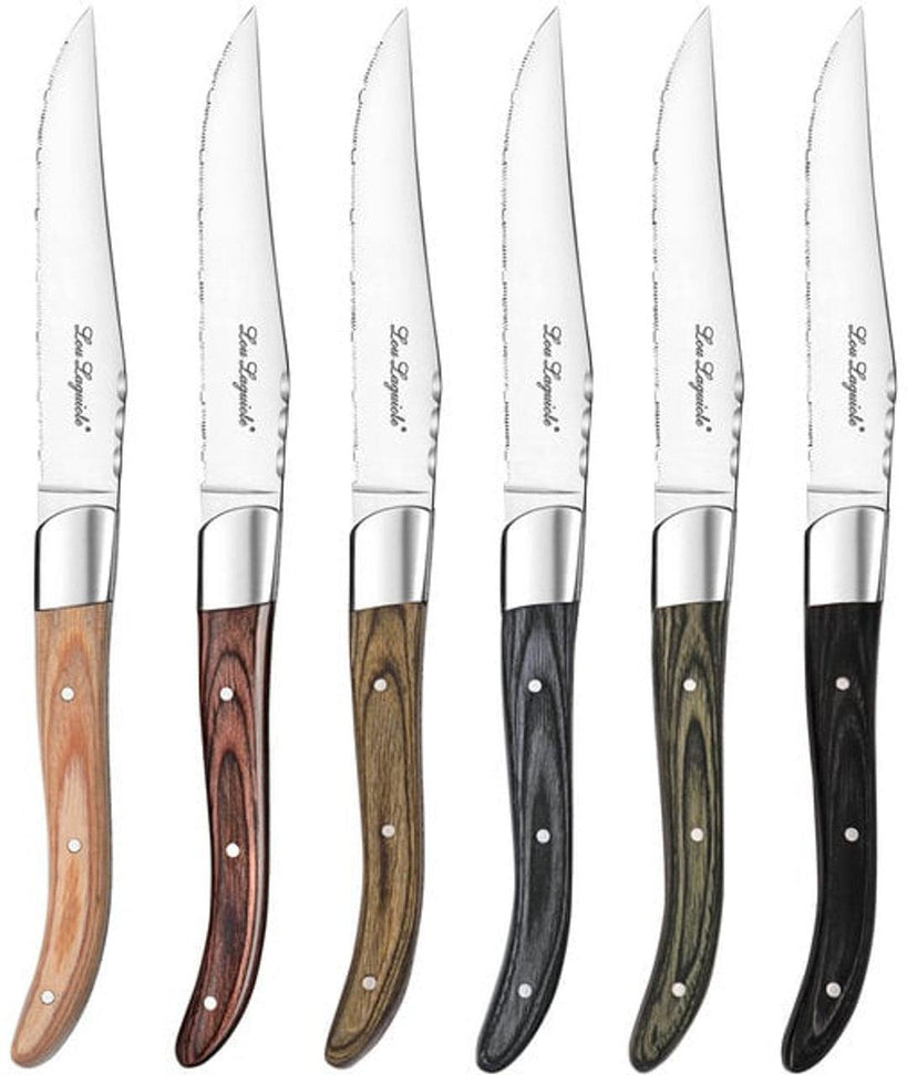 Amefa - Lou Laguiole Louis 6 PC Mixed Wood Steak Knife Set - 2520MPMB02BR1