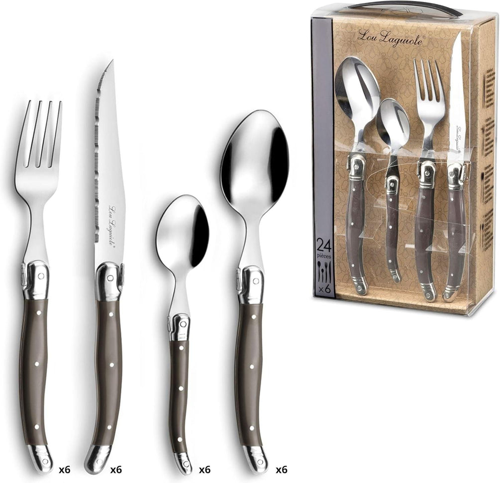 Amefa - Lou Laguiole Tradition Stainless Steel Polypropylene Vintage Silverware Set, 24 Pcs - 2511PEPA22C40