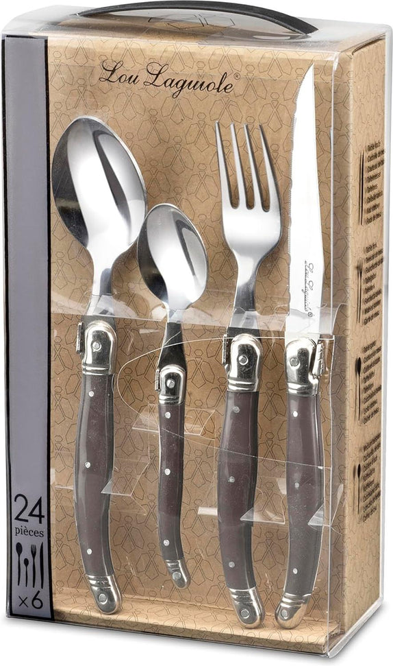 Amefa - Lou Laguiole Tradition Stainless Steel Polypropylene Vintage Silverware Set, 24 Pcs - 2511PEPA22C40